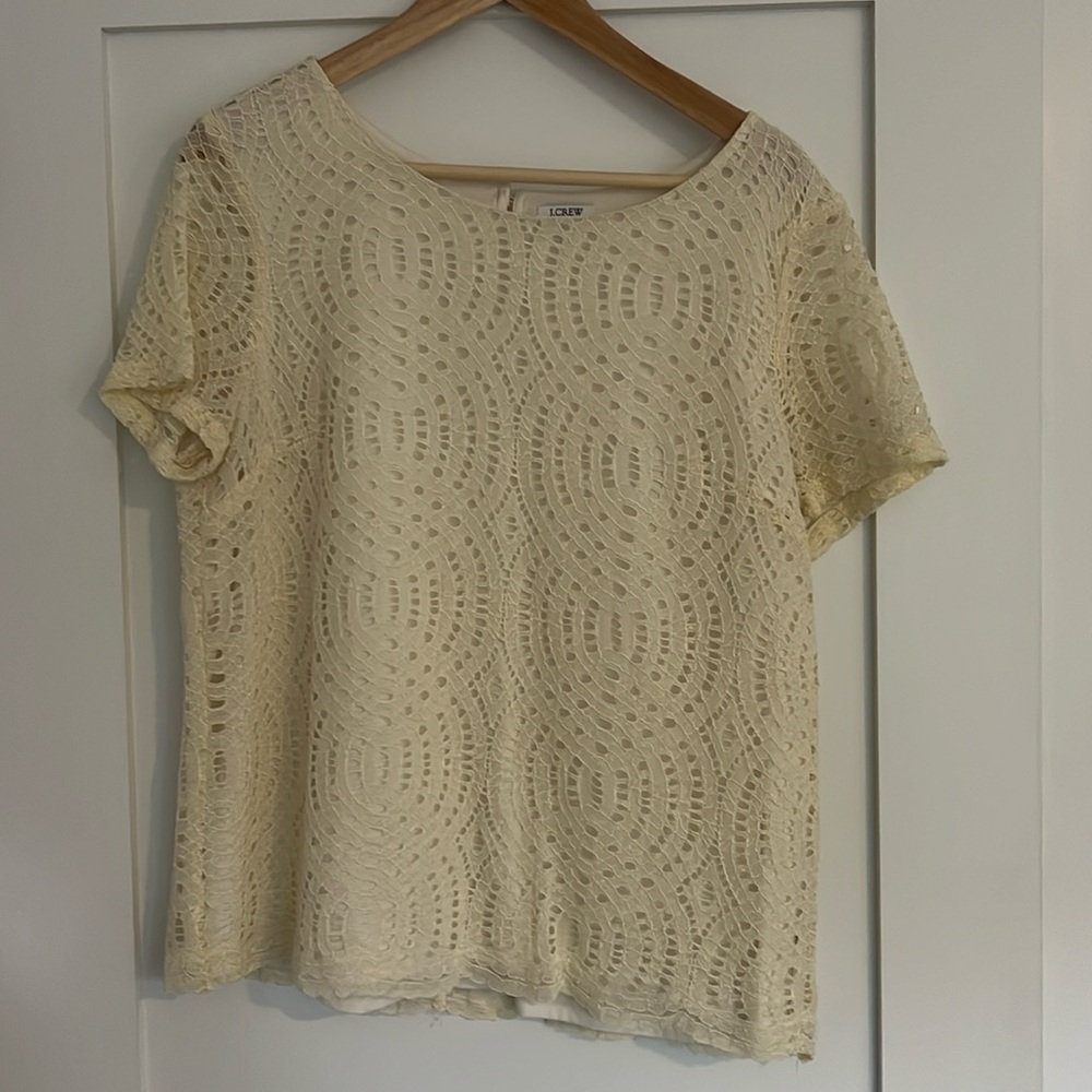 J crew cream lace short sleeve top size 14